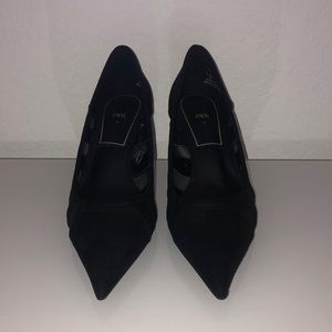 Black Zara pointy toe mesh heels. Size 6/36.